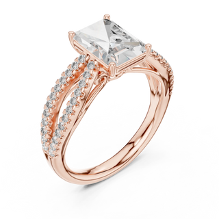 radiant diamond pavé split-shank ring in rose gold
