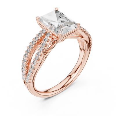 radiant diamond pavé split-shank ring in rose gold
