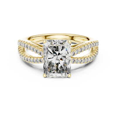 radiant diamond pavé split-shank ring in yellow gold
