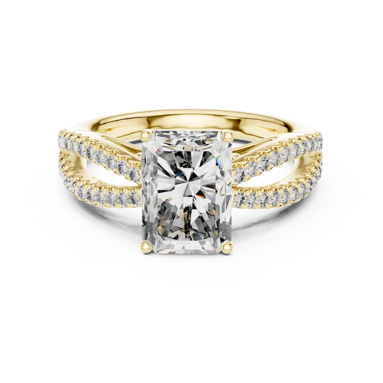 radiant diamond pavé split-shank ring in yellow gold

