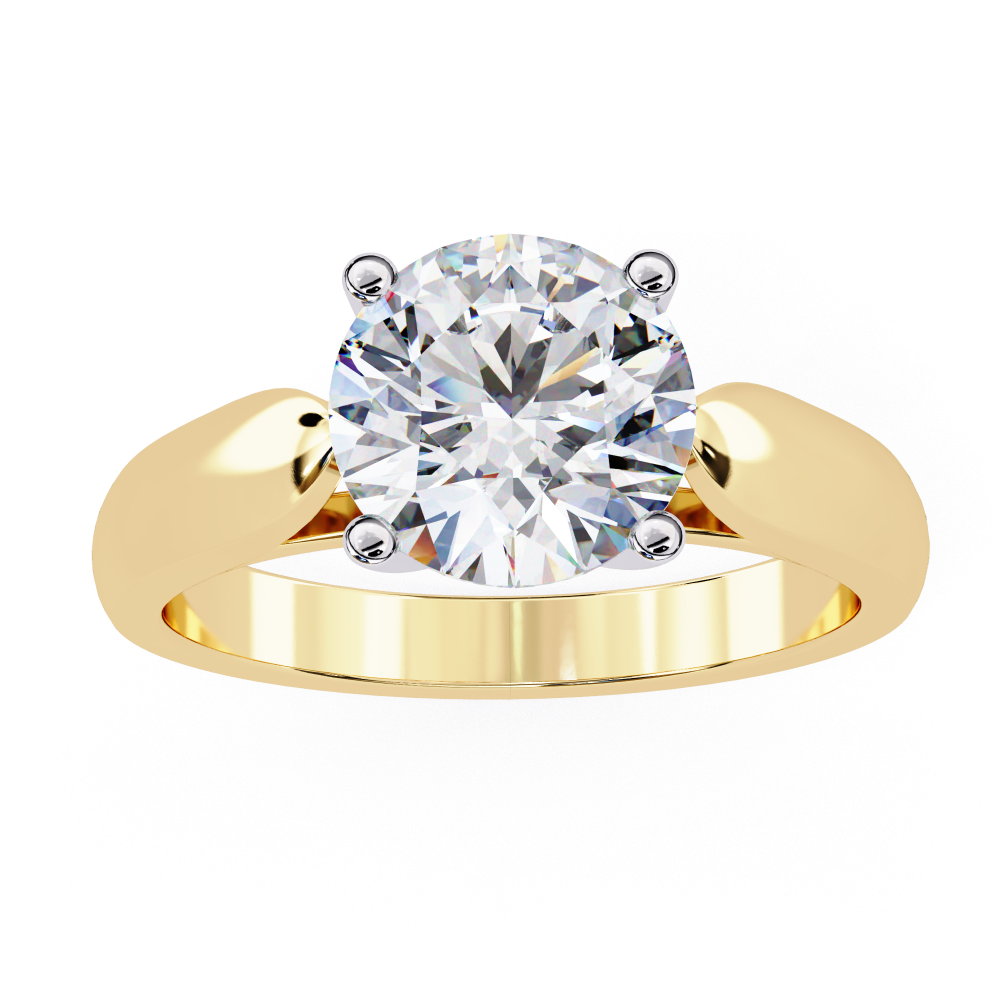 Gold ring with a large diamond on a white background