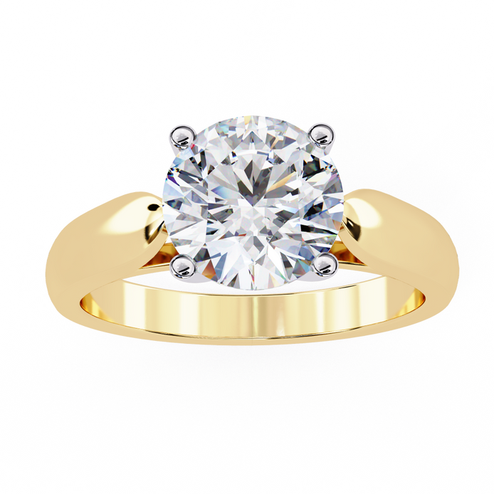 Gold ring with a large diamond on a white background