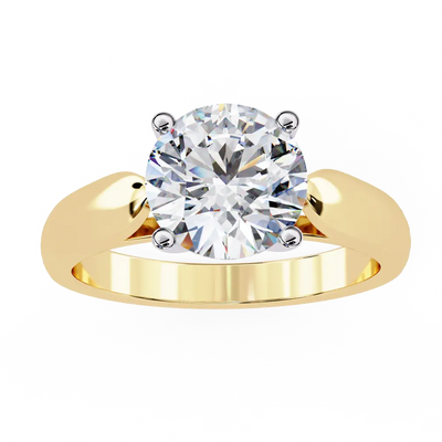 Gold ring with a large diamond on a white background