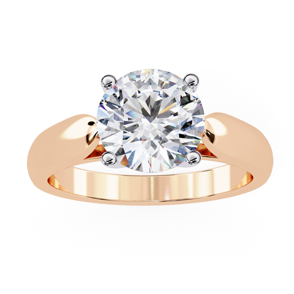 Rose gold ring with a large diamond on a white background