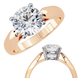 Rose gold ring with a large diamond and another ring with a smaller diamond on a white background