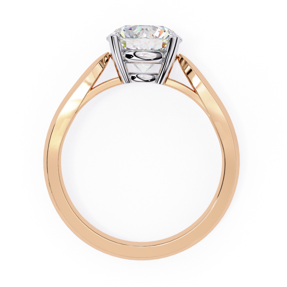 Rose gold ring with a diamond on a white background