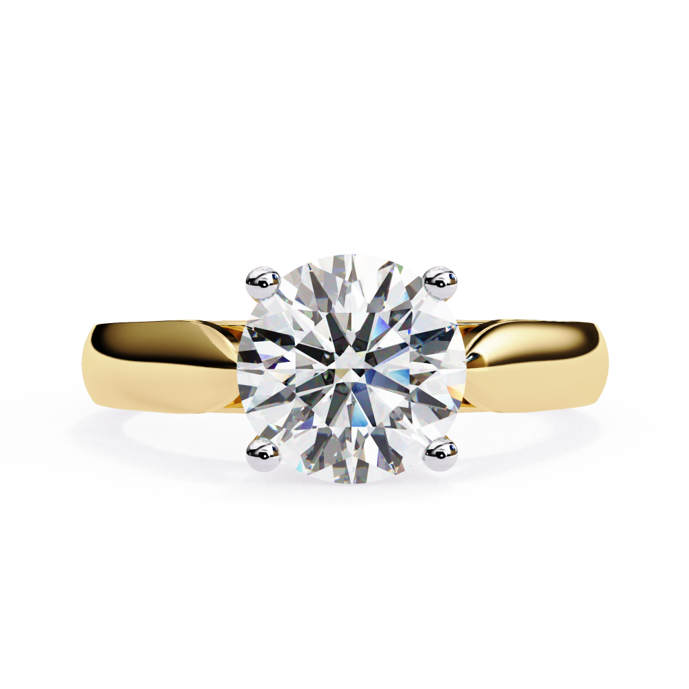 Gold ring with a large diamond on a white background