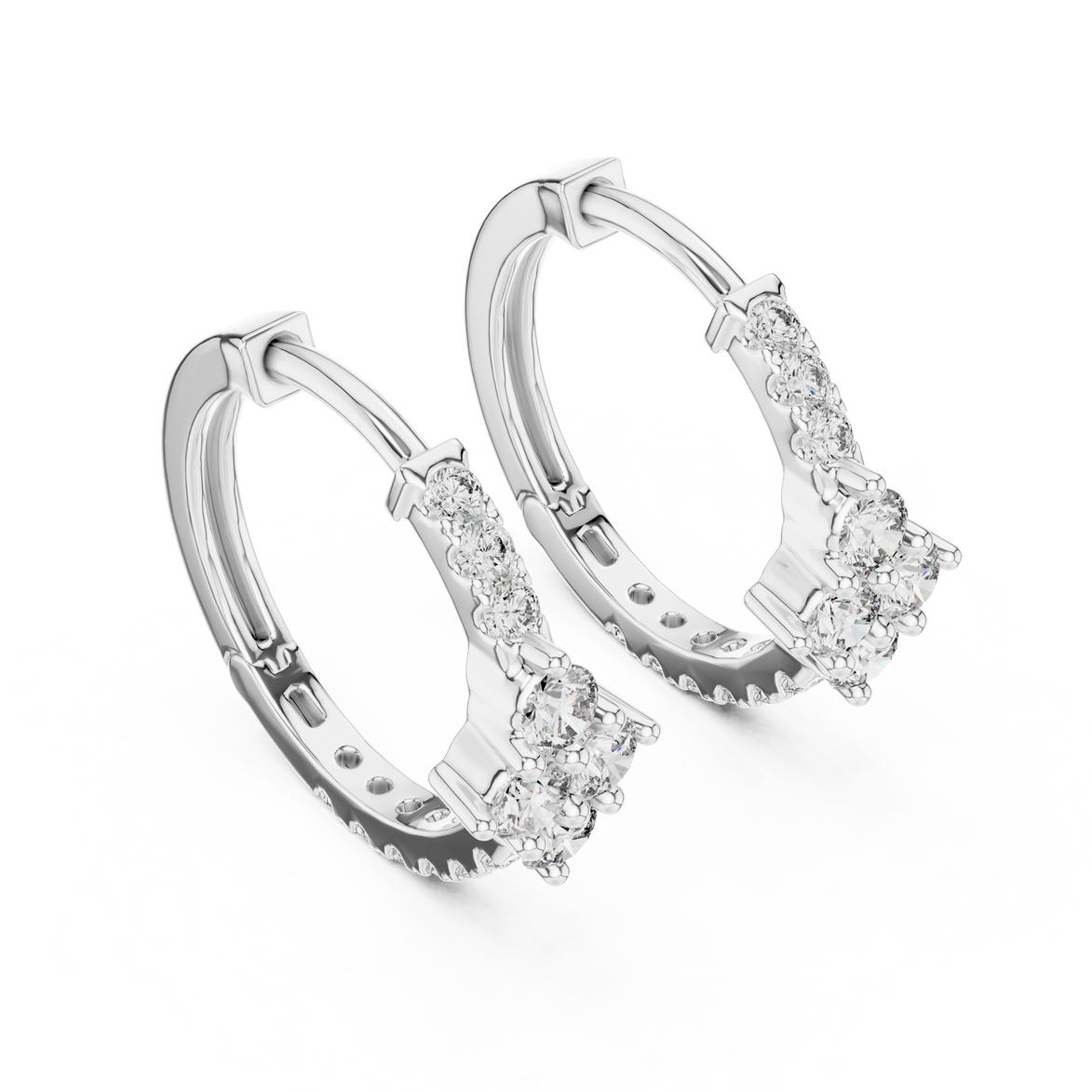 Diamond cluster hoop earrings with floral inspired design