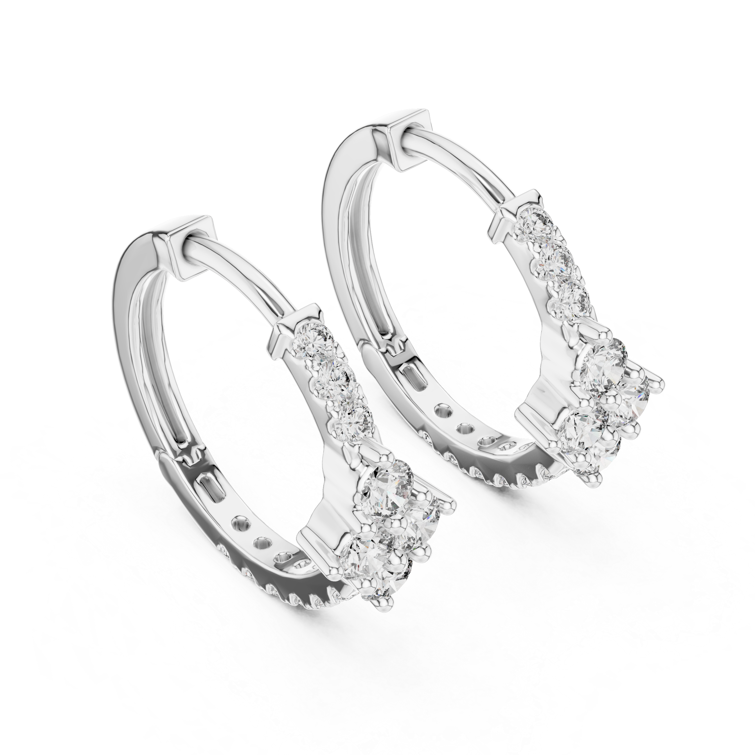 Diamond cluster hoop earrings with floral inspired design