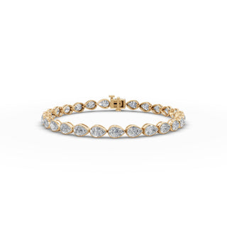 9.45 ct Pear Lab Grown Diamond Tennis Bracelet (27 stones) in yellow gold, front view