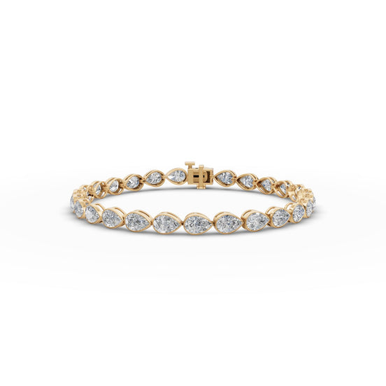 9.45 ct Pear Lab Grown Diamond Tennis Bracelet (27 stones) in yellow gold, front view