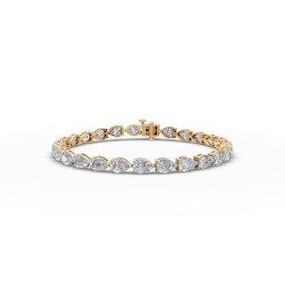 9.45 ct Pear Lab Grown Diamond Tennis Bracelet in yellow gold, front view