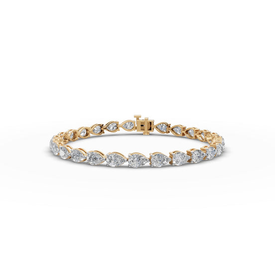 9.45 ct Pear Lab Grown Diamond Tennis Bracelet in yellow gold, front view