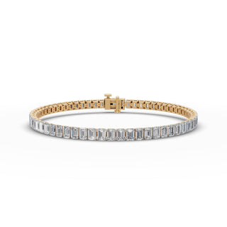 9.6 ct Emerald Lab Grown Diamond Tennis Bracelet in yellow gold, front view