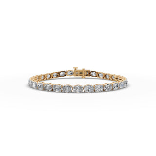 9.6 ct Oval Lab Grown Diamond Tennis Bracelet in yellow gold, front view