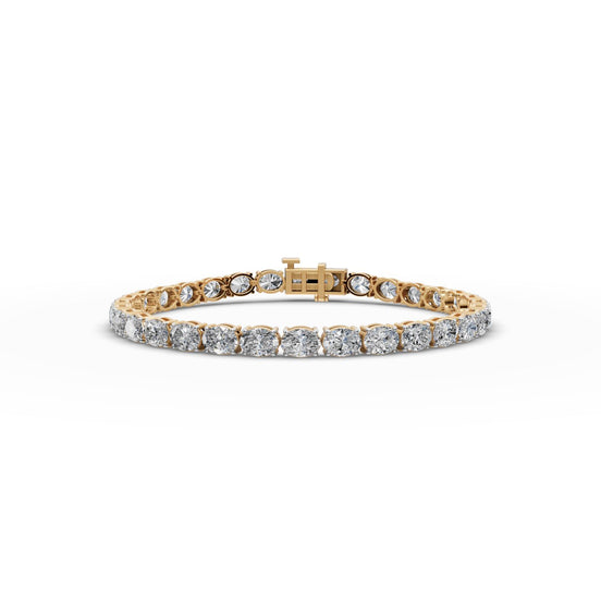 9.6 ct Oval Lab Grown Diamond Tennis Bracelet in yellow gold, front view