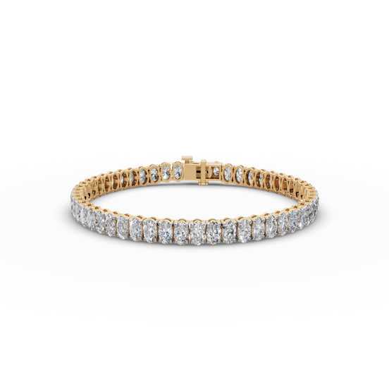 9.72 ct Oval Lab Grown Diamond Tennis Bracelet in yellow gold, front view