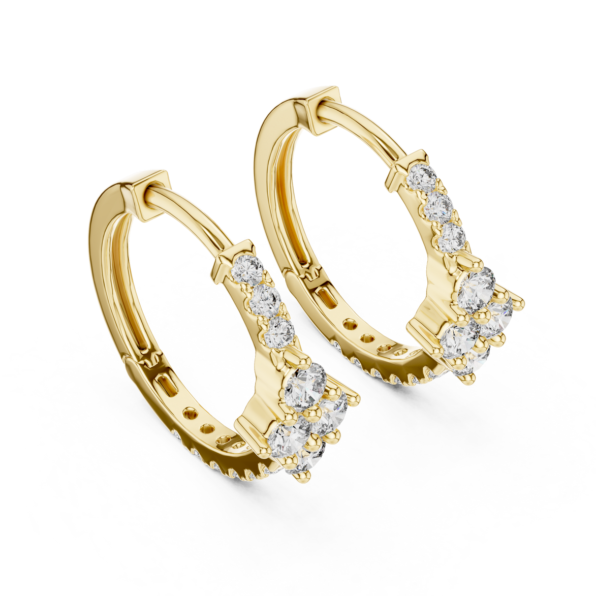 Diamond cluster hoop earrings with floral inspired design