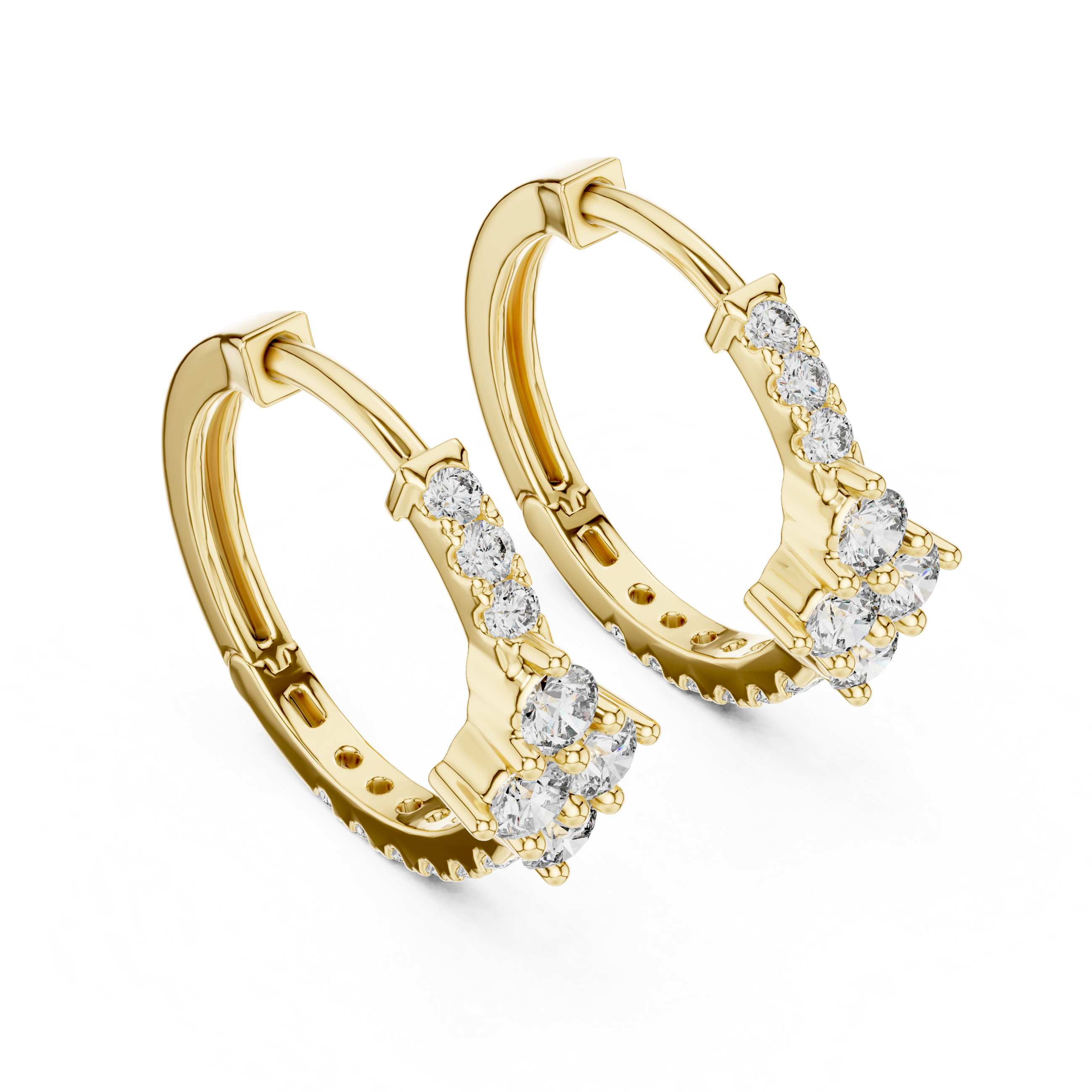 Diamond cluster hoop earrings with floral inspired design