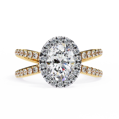 Gold and diamond ring on a white background