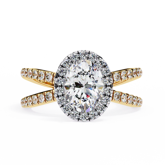 Gold and diamond ring on a white background