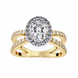 Gold ring with a large diamond and smaller diamonds on a white background