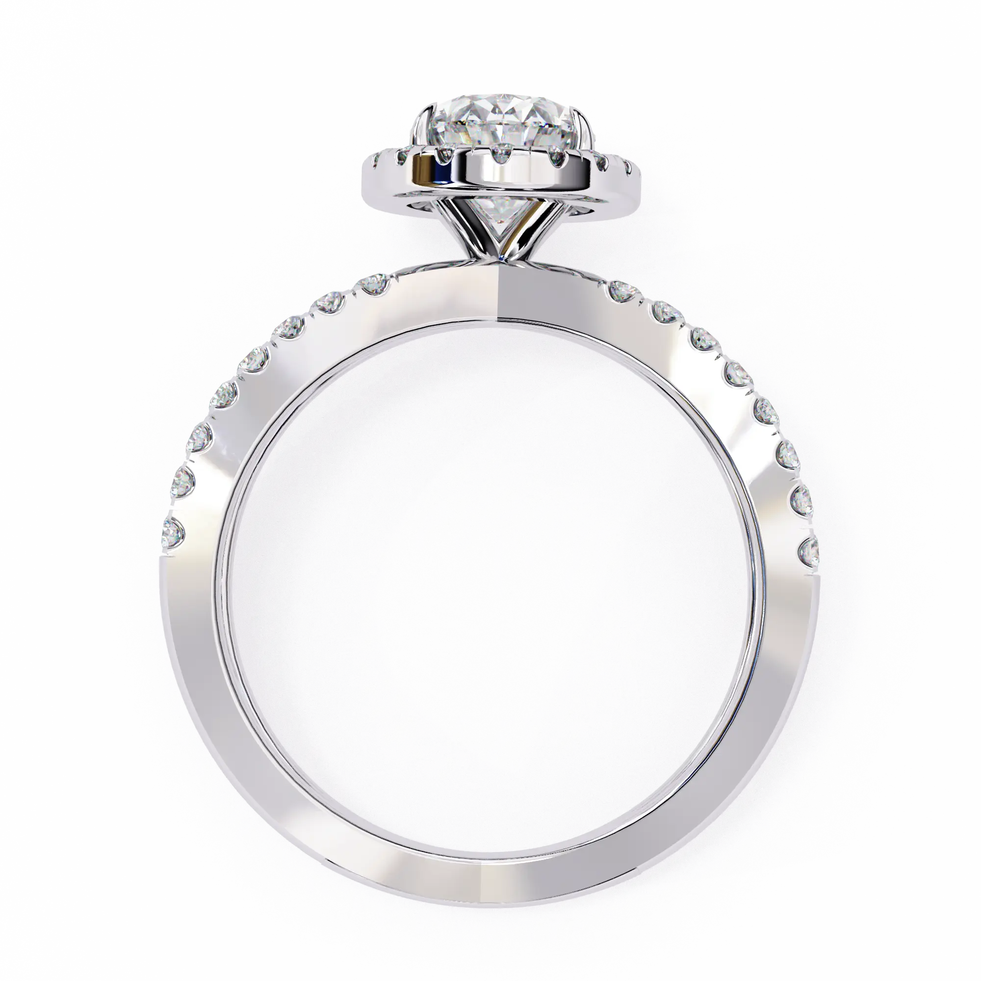 Silver ring with diamond accents on a white background