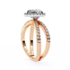 Rose gold ring with diamond accents on a white background