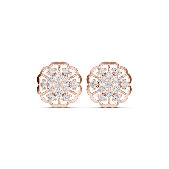 Front view rose gold Blooming Light diamond studs in a blossom cluster shape.