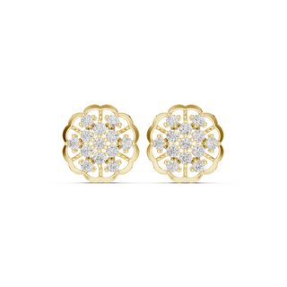 Front view of  yellow gold Blooming Light diamond studs in a flower silhouette.