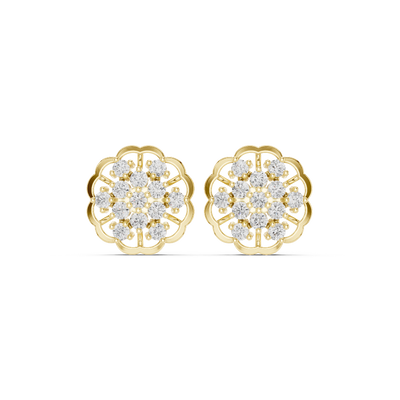 Front view of  yellow gold Blooming Light diamond studs in a flower silhouette.