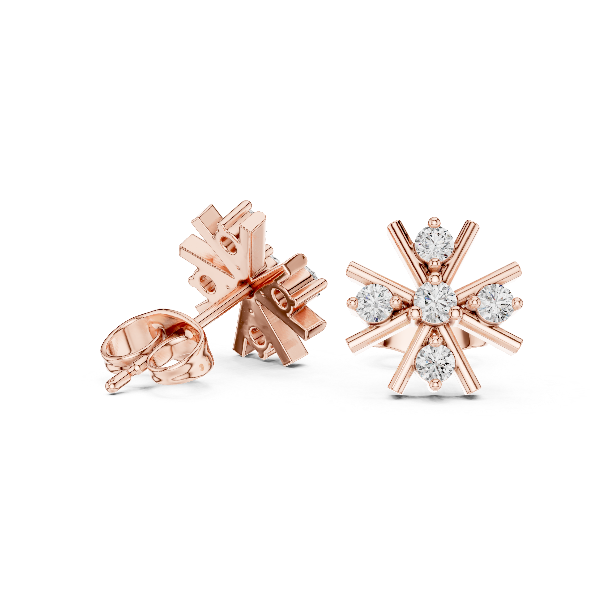 Diamond floral starburst stud earrings in gold by Signora Jewels
