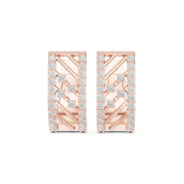 Front face of rose gold Geometric Grace hoop earrings featuring twin rows of micro-prong set lab-grown diamonds.