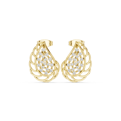 Front face of the yellow gold Feathered Grace stud earrings