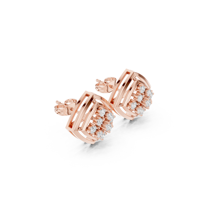 Side profile of the rose gold Modern Mosaic geometric stud earrings