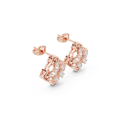 Side profile of the rose gold Petal Light diamond cluster earrings