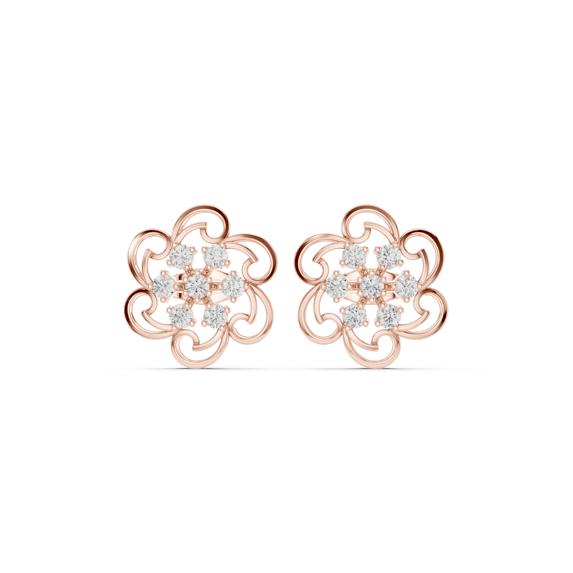 Floral diamond stud earrings in gold by Signora Jewels