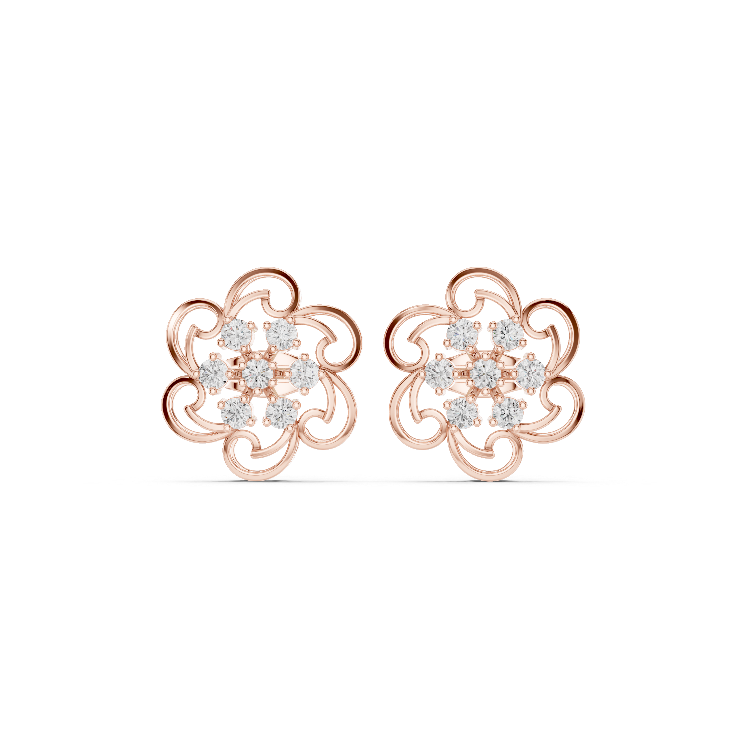 Floral diamond stud earrings in gold by Signora Jewels