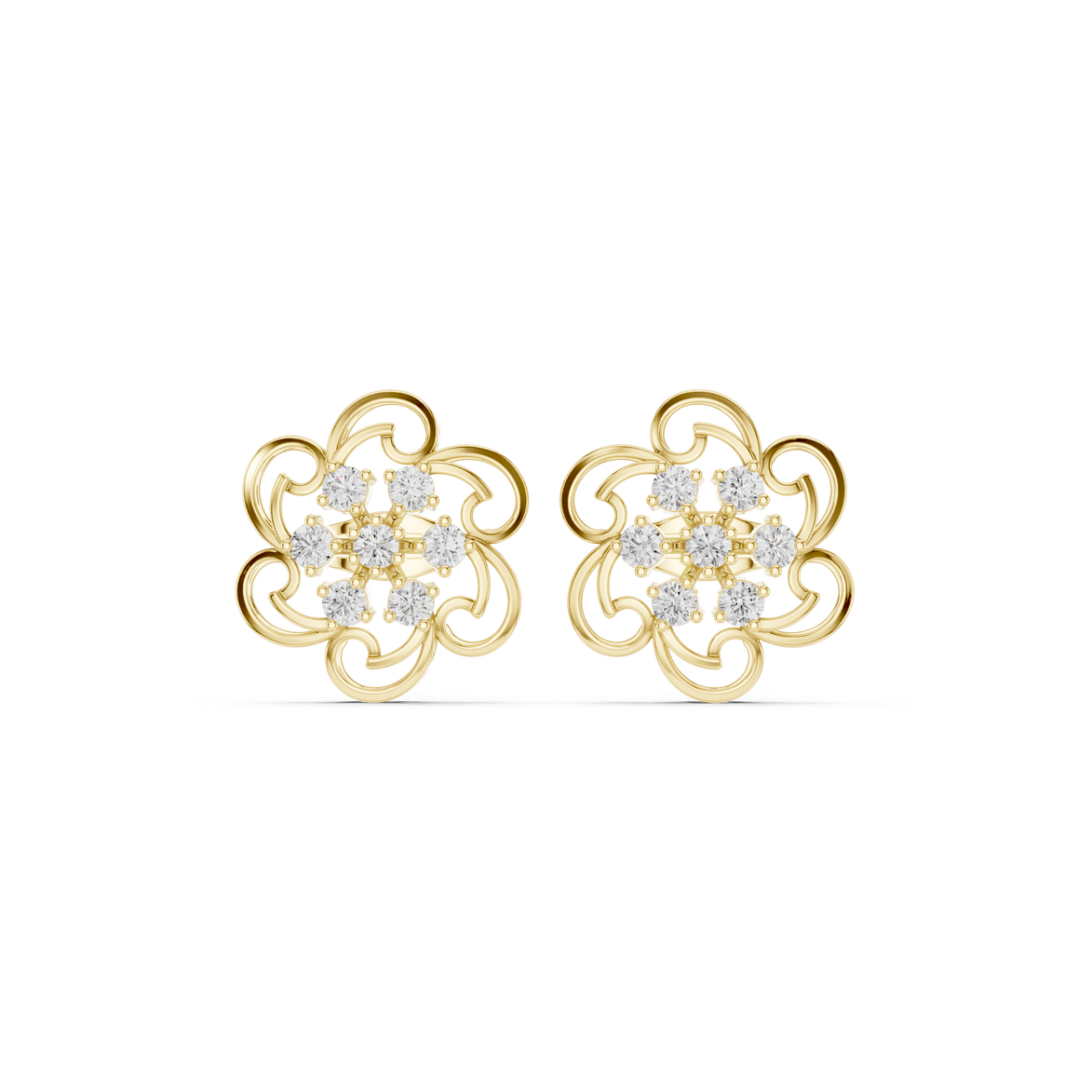 Floral diamond stud earrings in gold by Signora Jewels