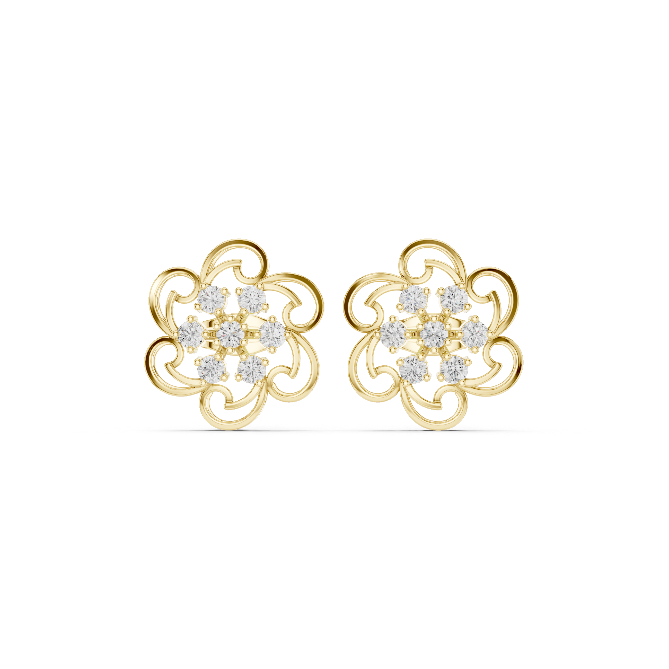 Floral diamond stud earrings in gold by Signora Jewels