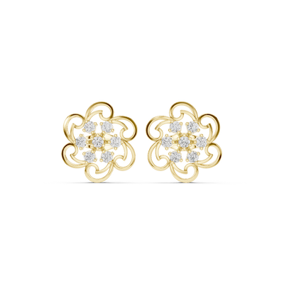 Front face of the yellow gold Whirlwind Bloom stud earrings