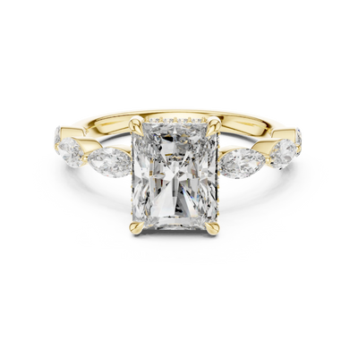 radiant diamond marquise engagement ring in yellow gold
