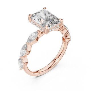 radiant diamond marquise engagement ring in rose gold
