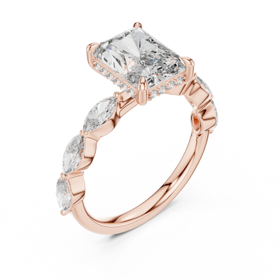 radiant diamond marquise engagement ring in rose gold
