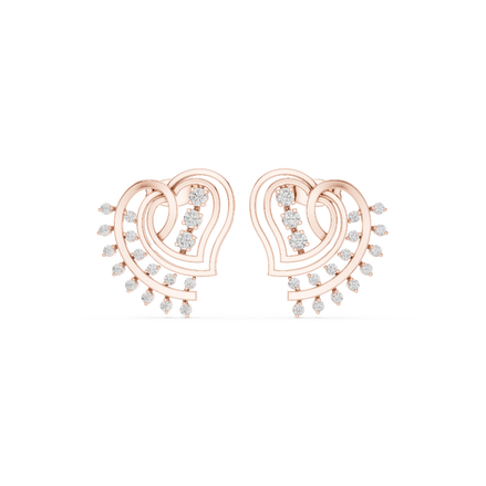 Front face of the rose gold Whispering Hearts stud earrings