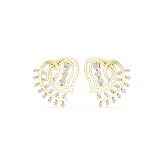 Front face of the yellow gold Whispering Hearts stud earrings