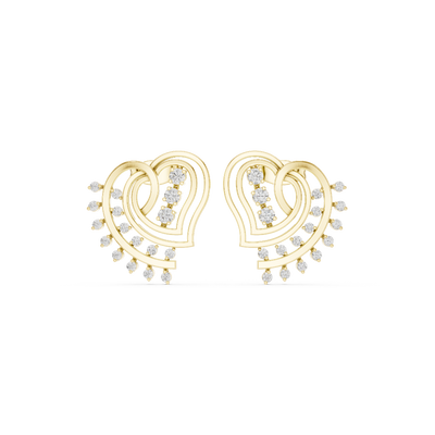 Front face of the yellow gold Whispering Hearts stud earrings