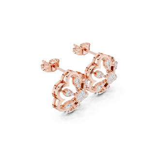 Side profile of the rose gold flower-shaped diamond stud earrings