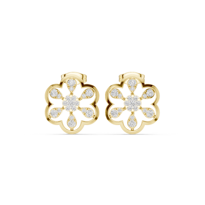 Front face of the yellow gold Petal Radiance stud earrings