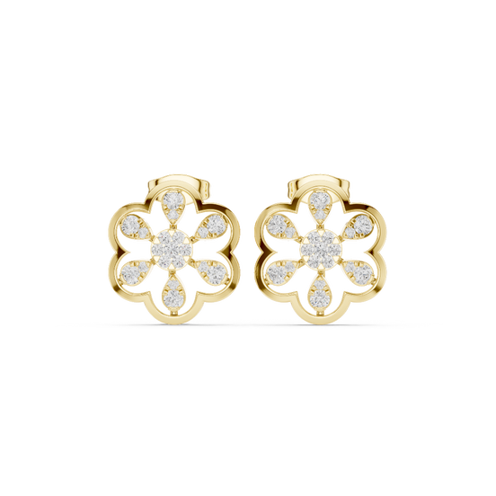 Front face of the yellow gold Petal Radiance stud earrings